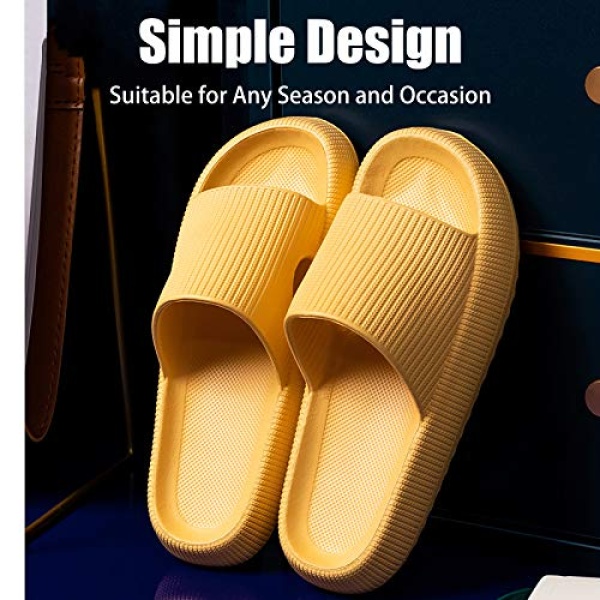 rosyclo Cloud Slippers for Women and Men, Massage Shower Bathroom Non-Slip Quick Drying Open Toe Super Soft Comfy Thick Sole Home House Cloud Cushion Slide Sandals for Indoor Outdoor Size 6 7 Yellow - Image 3