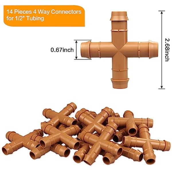 iRunning Drip Irrigation Fittings Barbed Cross Tee for 1/2" Irrigation Tubing(0.600" ID), 14 Pieces Barbed 4 Way Connectors, Drip Line 4 Way Couplings for Drip Sprinkler Garden Lawn Systems - Image 7