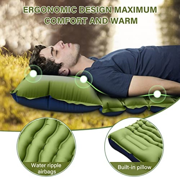 Camping Sleeping Pad, Ultralight Camping Mat with Pillow Built-in Foot Pump Inflatable Sleeping Pads Compact for Camping Backpacking Hiking Traveling - Image 8