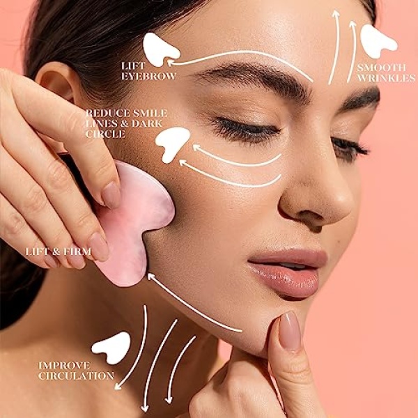 BAIMEI Gua Sha Facial Tool for Self Care, Massage Tool for Face and Body Treatment, Relieve Tensions and Reduce Puffiness, Skin Care Tools for Men Women - Rose Quartz - Image 8