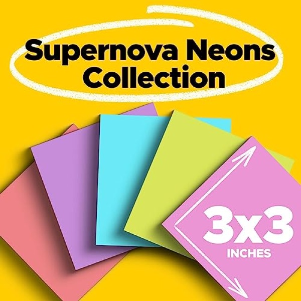 Post-it Super Sticky Notes, 24 Note Pads, 3x3 in., 2x the Sticking Power, School Supplies and Office Products, Sticky Notes for Vertical Surfaces, Monitors, Walls & Windows, Supernova Neons Collection - Image 9