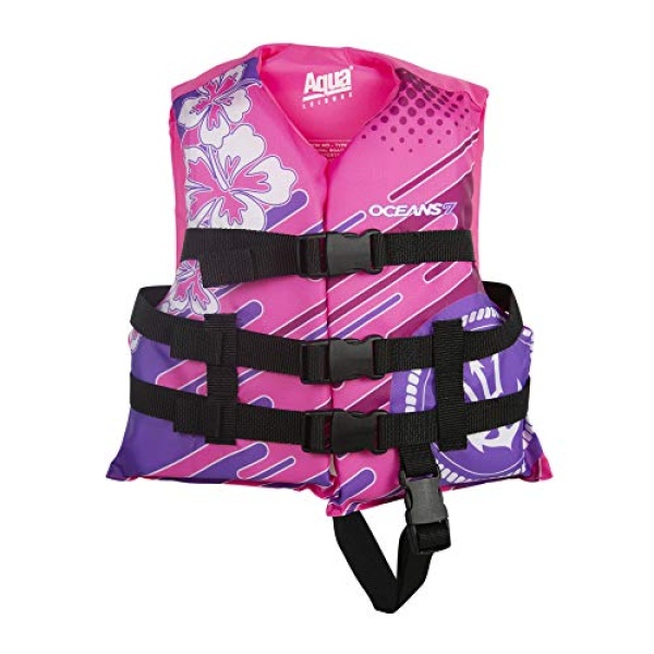 Oceans7 US Coast Guard-Approved Kids Life Jacket 30-50 lbs -Type III PFD Flexible-Fit Open-Sided Design Personal Flotation Device – Pink/Berry - Image 2