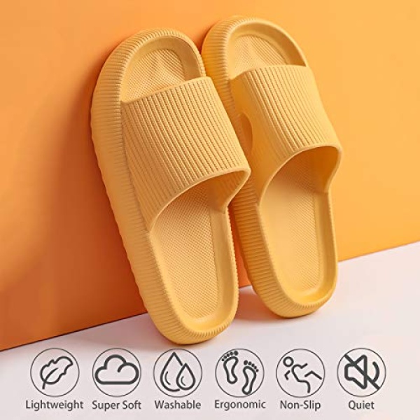 rosyclo Cloud Slippers for Women and Men, Massage Shower Bathroom Non-Slip Quick Drying Open Toe Super Soft Comfy Thick Sole Home House Cloud Cushion Slide Sandals for Indoor Outdoor Size 6 7 Yellow - Image 7