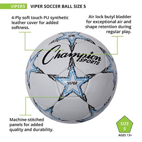 Champion Sports Viper Soccer Ball, Size 5 , Blue/Black/White - Image 7