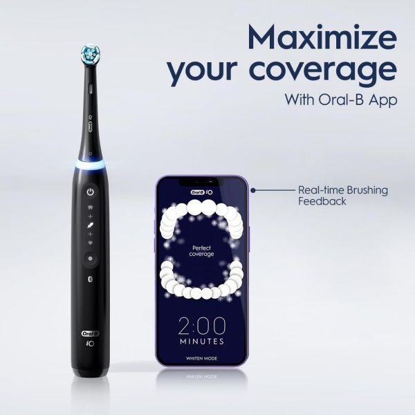 Oral-B iO Series 5 Limited Rechargeable Electric Powered Toothbrush, Black with 3 Brush Heads and Travel Case - Visible Pressure Sensor to Protect Gums - 5 Cleaning Modes - 2 Minute Timer - Image 3