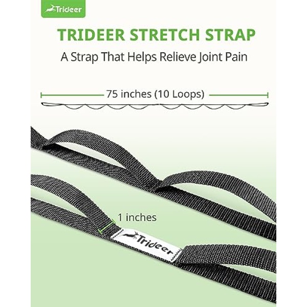 Trideer Stretching Strap Yoga Strap Physical Therapy for Home Workout, Exercise, Pilates and Gymnastics, 10 Loops Non-Elastic Stretch Bands with Aesthetic Packaging for Women & Men (Black) - Image 3