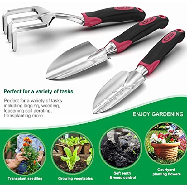 ESOW 11 Includes Hand, Transplant Trowel and Cultivator H Tool Set, 3 Piece Cast-Aluminum Heavy Duty Gardening Kit I, b - Image 2