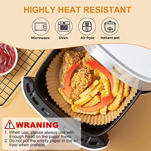 Air Fryer Paper Liners Disposable: 100pcs Oil Proof Parchment Sheets Round, Airfryer Paper Basket Bowl Liner for Baking Cooking Food - Image 5