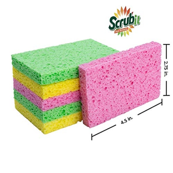 SCRUBIT Cellulose Scrub Sponge - Kitchen Cleaning Sponges for Dishes,Pans,Pots & More- 6 Pack Dishwashing Sponges - Colors May Vary - Image 7