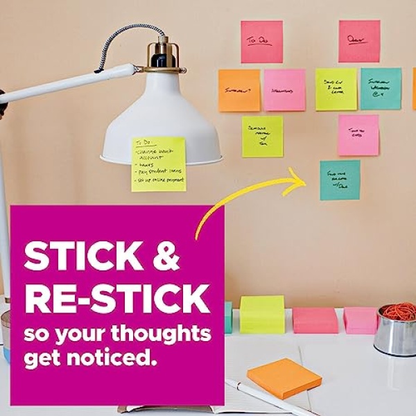 Post-it Super Sticky Notes, 24 Note Pads, 3x3 in., 2x the Sticking Power, School Supplies and Office Products, Sticky Notes for Vertical Surfaces, Monitors, Walls & Windows, Supernova Neons Collection - Image 7