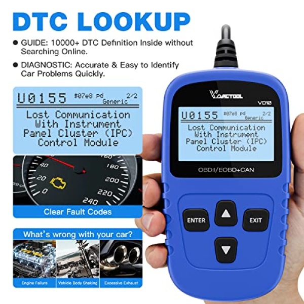 VDIAGTOOL OBD2 Scanner Diagnostic Tool VD10 Car Code Reader Engine Fault Code Reader for Turn Off CEL with Live Data/Freeze Frame/I/M Readiness for All OBDII Protocol Cars, 2023 New Version - Image 3