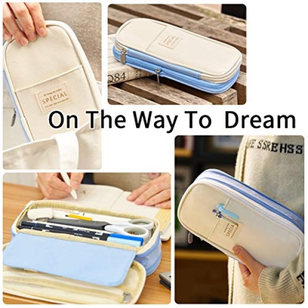 EASTHILL Big Capacity Pencil Pen Case Office College School Large Storage High Capacity Bag Pouch Holder Box Organizer Light Blue - Image 3