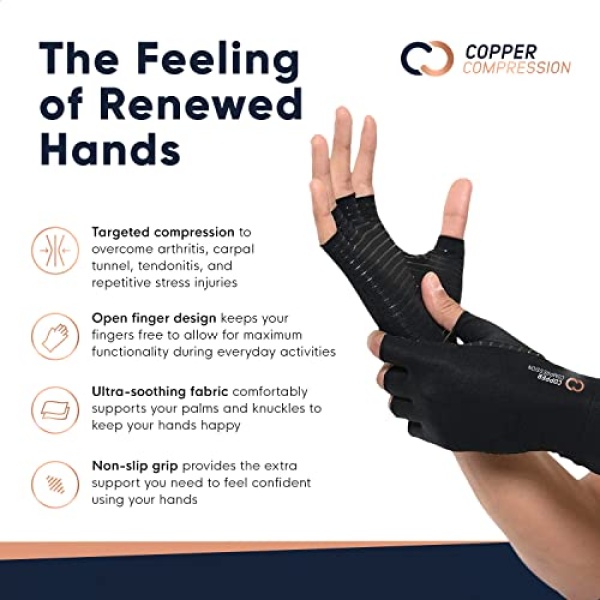 Copper Compression Arthritis Gloves - Orthopedic Brace - Copper Infused Fingerless Glove for Arthritis Pain, RSI, Rheumatoid, Tendonitis, Hand Pain, Computer Typing. Fits Women & Men - 1 Pair (Medium) - Image 3