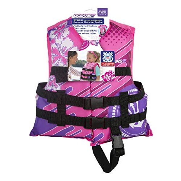 Oceans7 US Coast Guard-Approved Kids Life Jacket 30-50 lbs -Type III PFD Flexible-Fit Open-Sided Design Personal Flotation Device – Pink/Berry - Image 3