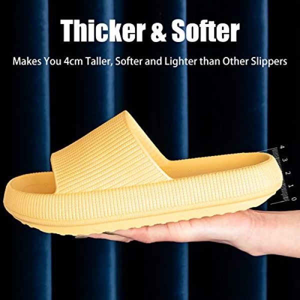 rosyclo Cloud Slippers for Women and Men, Massage Shower Bathroom Non-Slip Quick Drying Open Toe Super Soft Comfy Thick Sole Home House Cloud Cushion Slide Sandals for Indoor Outdoor Size 6 7 Yellow - Image 6