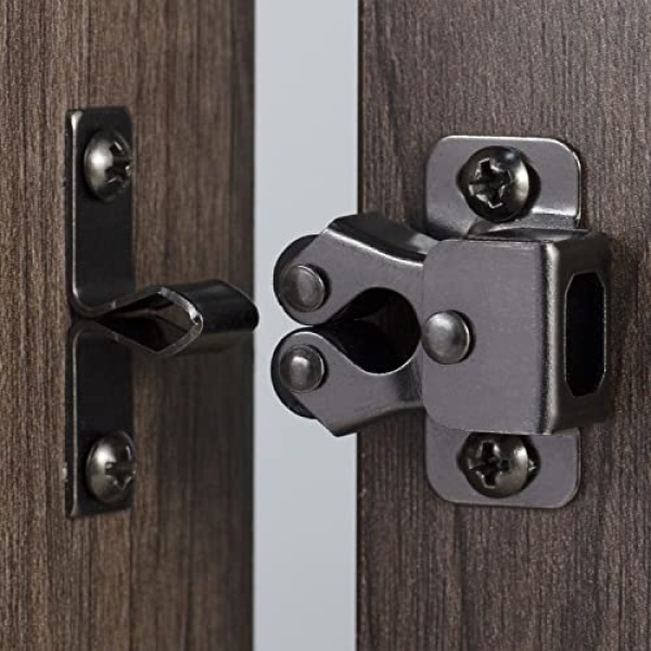 Keenkee 2 PCS Cabinet Latch Double Roller Catch Hardware for Cupboard Closet Cabinet Door Latches and Catches, Black Nickel