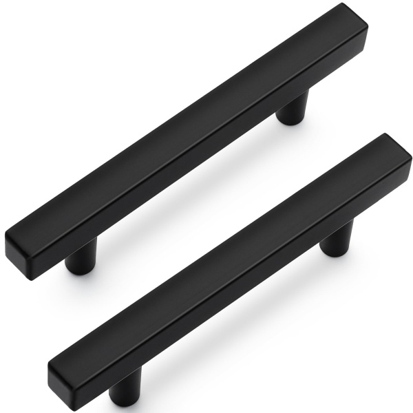 Qibaok 30 Pack Square Cabinet Handles Matte Black Cabinet Pulls 3-3/4" Hole Centers Drawer Pulls Stainless Steel Kitchen Handles for Cabinets, 6”Length Cabinet Hardware for Bathroom Farmhouse