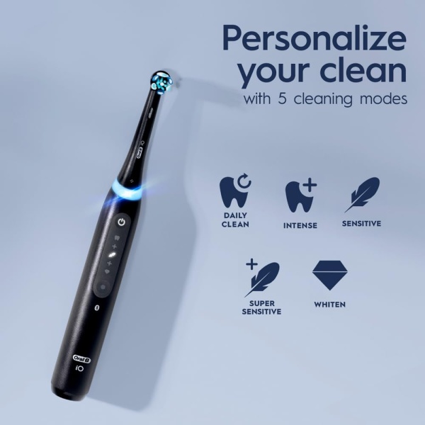 Oral-B iO Series 5 Limited Rechargeable Electric Powered Toothbrush, Black with 3 Brush Heads and Travel Case - Visible Pressure Sensor to Protect Gums - 5 Cleaning Modes - 2 Minute Timer - Image 4