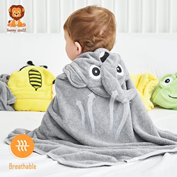 Sunny zzzZZ Baby Hooded Bath Towel and Washcloth Sets, Baby Essentials for Newborn Boy Girl, Baby Shower Towel Gifts for Infant and Toddler - 2 Towel and 8 Washcloths - Yellow Bee and Grey Elephant - Image 6