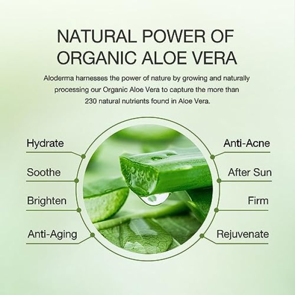 Aloderma Organic Aloe Vera Gel for Face & Body, Made within 12 Hours of Harvest, 96% Pure Aloe Vera Gel for Skin, Scalp, & Hair, Soothing Aloe Face Moisturizer, Multipurpose, Hydrating Aloe Gel, 7oz - Image 5