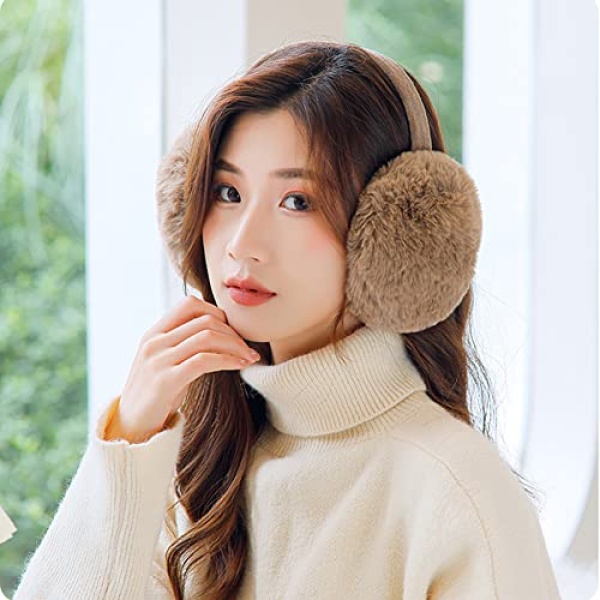 Surakey Winter Women Solid Foldable Earmuffs Girl Ski Adjustable Ear Covers Soft Plush Warmer Fleece Lining for Home(Coffee) - Image 5