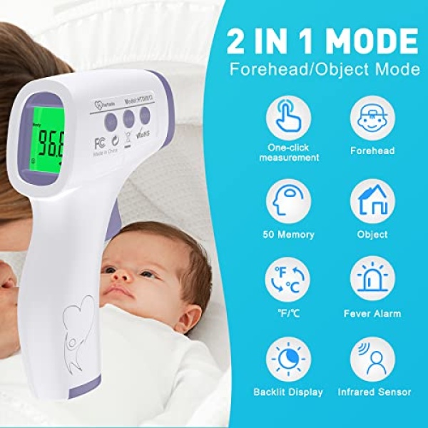 Digital Thermometer for Adults and Kids, No Touch Forehead Thermometer for Baby, 2 in 1 Body Surface Mode Infrared Thermometer with Fever Alarm and Instant Accuracy Readings - Image 6