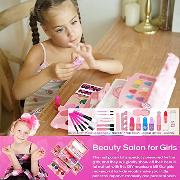 Kids Makeup Kit for Girl - Kids Makeup Kit Toys for Girls,Play Real Makeup Girls Toys, Washable Make Up for Little Girls, Non ToxicToddlers Pretend Cosmetic Kits,Age3-12 Year Old Children Gift - Image 4