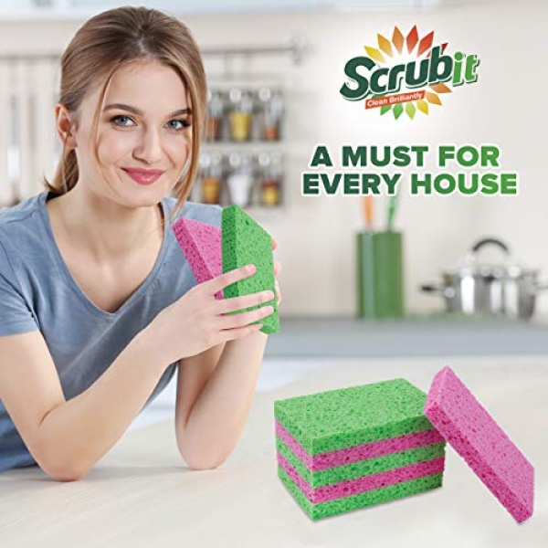 SCRUBIT Cellulose Scrub Sponge - Kitchen Cleaning Sponges for Dishes,Pans,Pots & More- 6 Pack Dishwashing Sponges - Colors May Vary - Image 6