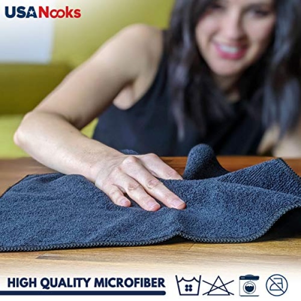 USANOOKS Microfiber Cleaning Cloth Grey - 12Pcs (16x16 inch) High Performance - 1200 Washes, Ultra Absorbent Towels Weave Grime & Liquid for Streak-Free Mirror Shine - Car Washing cloth and Applicator - Image 3