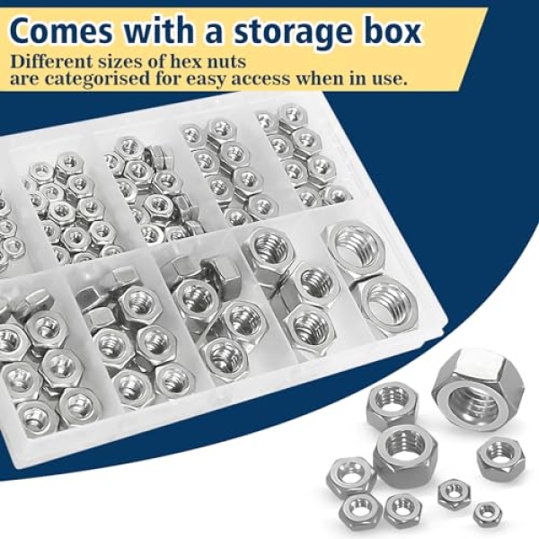 Vifmy 150pcs SAE Hex Nuts Assortment Kit,4#40 6#32 8#32 10#24 10#32 12#24 1/4-20 5/16-18 3/8-16 1/2-13 Hardware Nuts Sets,304 Stainless Steel - Image 5