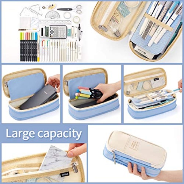 EASTHILL Big Capacity Pencil Pen Case Office College School Large Storage High Capacity Bag Pouch Holder Box Organizer Light Blue - Image 4