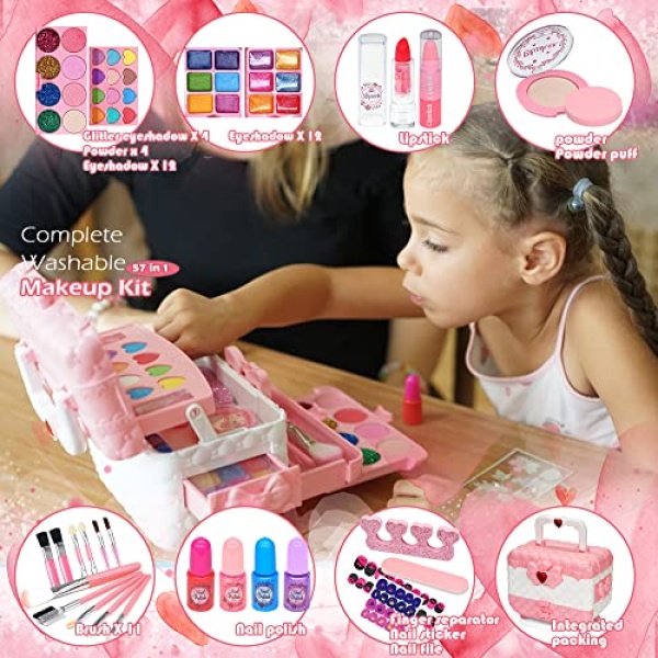 Kids Makeup Kit for Girl - Kids Makeup Kit Toys for Girls,Play Real Makeup Girls Toys, Washable Make Up for Little Girls, Non ToxicToddlers Pretend Cosmetic Kits,Age3-12 Year Old Children Gift - Image 7