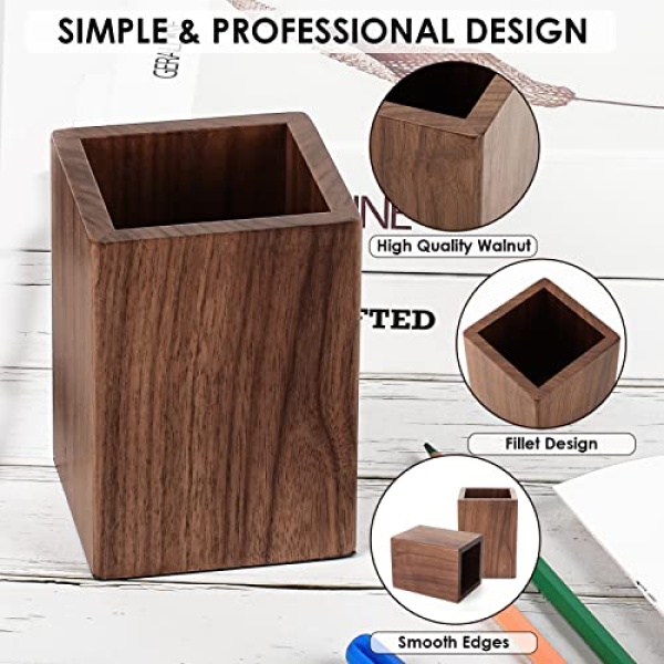 MaxGear Pen Holder for Desk Premium Walnut Pencil Holder Pen Cup Makeup Brush Holder Desk Accessories & Workspace Organizers for Home, School & Office - Image 7