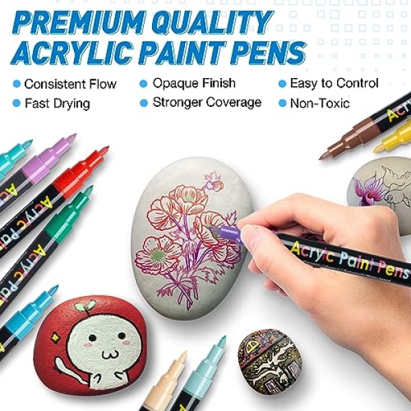 Acrylic Paint Pens Paint Markers Set of 18: Fine Point for Rock Painting Glass Wood Ceramic Fabric Metal Canvas Easter Eggs Pumpkin Kit, Drawing Art Crafts for Adults Scrapbooking Supplies - Image 8