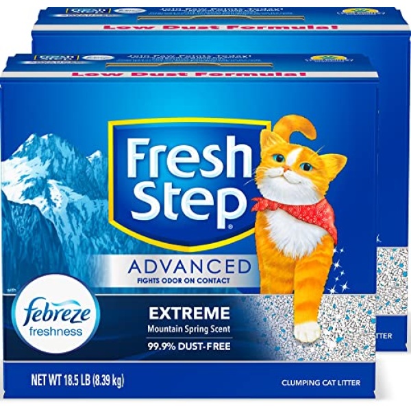 Fresh Step Clumping Cat Litter, Advanced, Extreme Mountain Spring Odor Control, Extra Large, 37 Pounds total (2 Pack of 18.5lb Boxes)