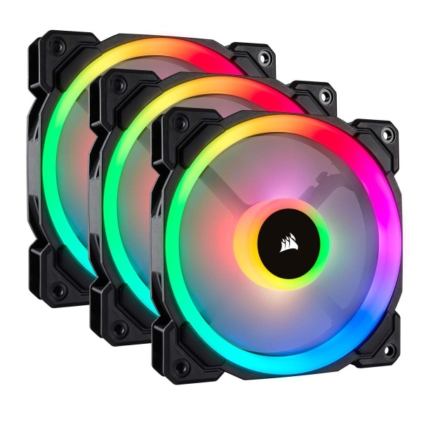 Corsair LL Series LL120 RGB 120mm Dual Light Loop RGB LED PWM Fan 3 Fan Pack with Lighting Node Pro (CO-9050072-WW), Black, Compatible with Desktop