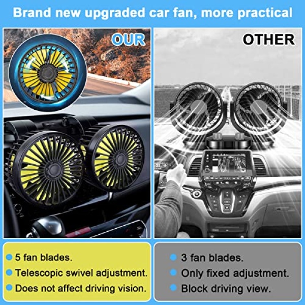 Car Fan, 12V Portable Fans that Blow Cold Air Multi-angle Telescopic Rotation Cigarette Lighter Noggle Fan, Suitable for Car Travel Accessories for Long Trips & Car Camping Essentials - Image 4