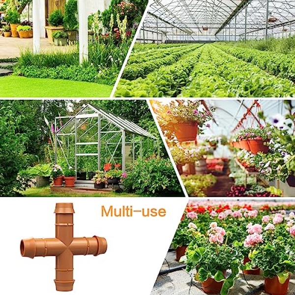 iRunning Drip Irrigation Fittings Barbed Cross Tee for 1/2" Irrigation Tubing(0.600" ID), 14 Pieces Barbed 4 Way Connectors, Drip Line 4 Way Couplings for Drip Sprinkler Garden Lawn Systems - Image 2