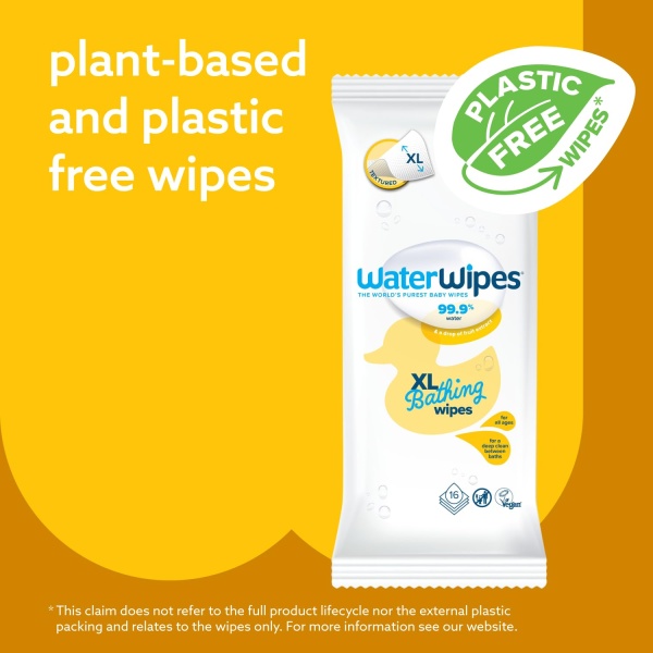 WaterWipes Plastic-Free XL Bathing Wipes for Toddlers & Babies, 99.9% Water Based Wipes, Unscented & Hypoallergenic for Sensitive Skin, 192 Count (12 pack), Packaging May Vary - Image 3