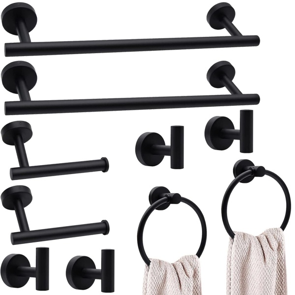 10-Pieces Matte Black Bathroom Accessories Set, Stainless Steel Bathroom Hardware Set, Bath Towel Bar Set, Towel Racks for Bathroom Wall Mounted.