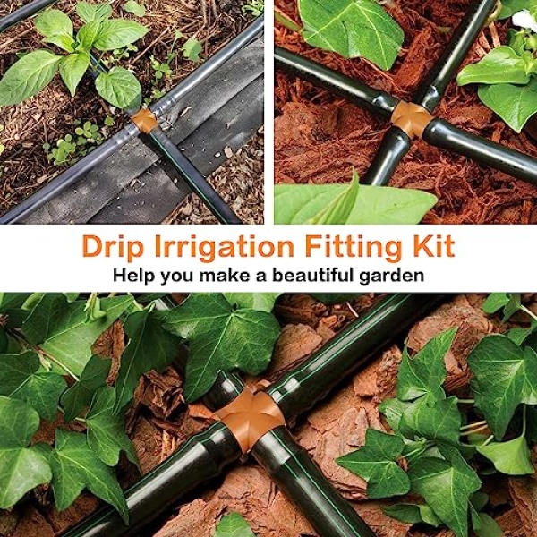 iRunning Drip Irrigation Fittings Barbed Cross Tee for 1/2" Irrigation Tubing(0.600" ID), 14 Pieces Barbed 4 Way Connectors, Drip Line 4 Way Couplings for Drip Sprinkler Garden Lawn Systems - Image 4