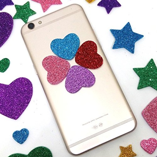 260 Pieces Colorful Glitter Foam Stickers Self Adhesive Stars Mini Heart Shapes Glitter Stickers, Kid's Arts Craft Supplies Greeting Cards Home Decoration Stars&Heart Shapes - Image 6