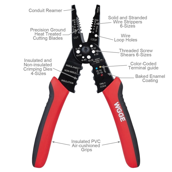 WGGE WG-015 Professional 8-inch Wire Stripper/wire crimping tool, Wire Cutter, Wire Crimper, Cable Stripper, Wiring Tools and Multi-Function Hand Tool. - Image 4