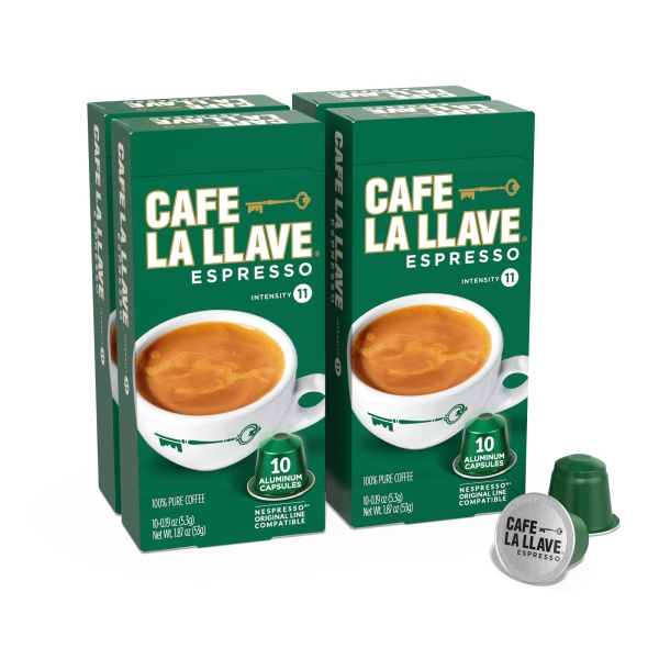 Cafe La Llave Espresso Capsules - Intensity 11, 40 Recyclable Pods - Roasted and Packed in the USA - Nespresso OriginalLine Compatible