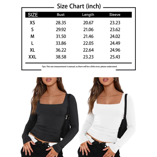 Trendy Queen Womens Long Sleeve Shirts 2024 Basic Crop Tops Fashion Slims Fitted Y2k Workout Clothes Square Neck Going Out Spring Outfits White - Image 2