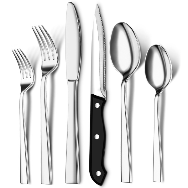 Utopia Kitchen 24 Piece Silverware Set Service for 4, Flatware Set with Steak Knives, Stainless Steel Utensil Sets, Mirror Polished Cutlery Set for Home, Kitchen, Restaurant, Dishwasher Safe - Silver