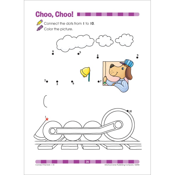 School Zone - Connect the Dots Workbook - 32 Pages, Ages 3 to 5, Preschool, Kindergarten, Dot-to-Dots, Counting, Number Puzzles, Numbers 1-10, Coloring, and More (School Zone Get Ready!™ Book Series) - Image 2