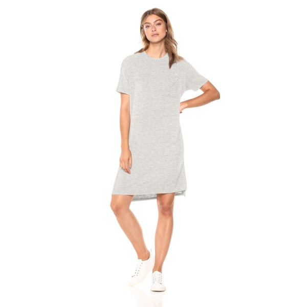 Amazon Essentials Women's Jersey Oversized-Fit Short-Sleeve Pocket T-Shirt Dress (Previously Daily Ritual), Light Grey Heather, Large