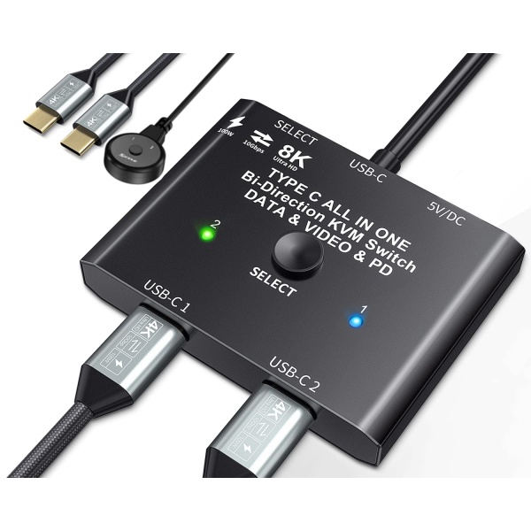 USB C Switch,Bi-Directional USB C Switcher 2 Computers,MLEEDA USB Type C KVM Switch 8K@60Hz 4K@120Hz Video/10Gbps Data Transfer/100W Charging,Compatible with Thunderbolt Device,2 USB-C Cables Included