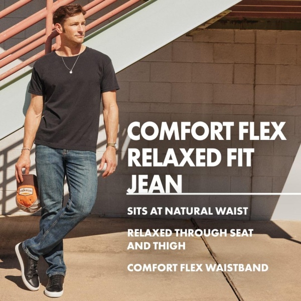 Wrangler Authentics Men's Comfort Flex Waist Relaxed Fit Jean, Dark Stonewash, 40W x 29L - Image 4